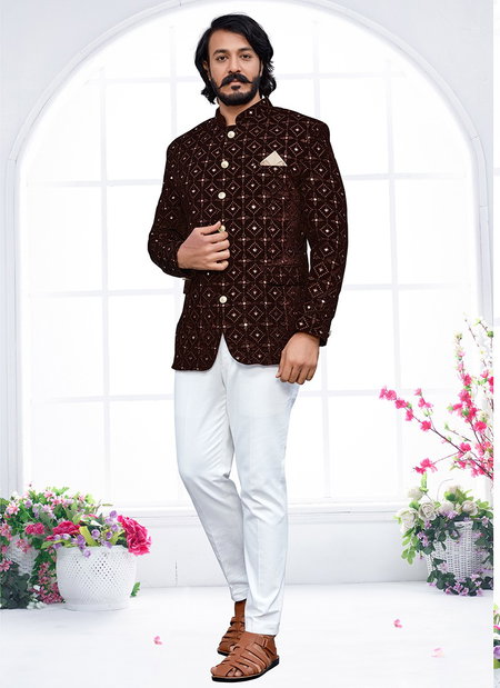 Coffee Colour Outluk Vol 92 New Designer Party Wear Velvet Jodhpuri Suit Collection 92006